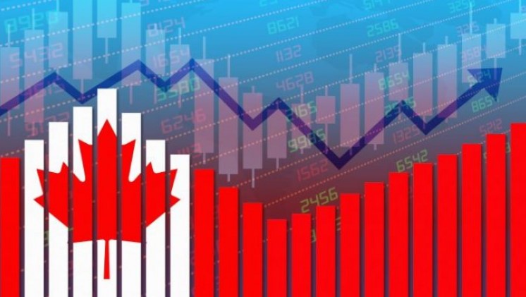 Chart with upward trending arrow and Canadian flag