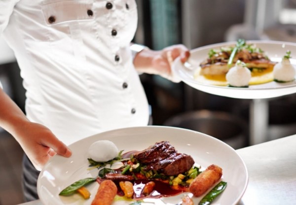 Plates of food being served