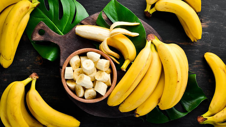 Bananas on wooden table